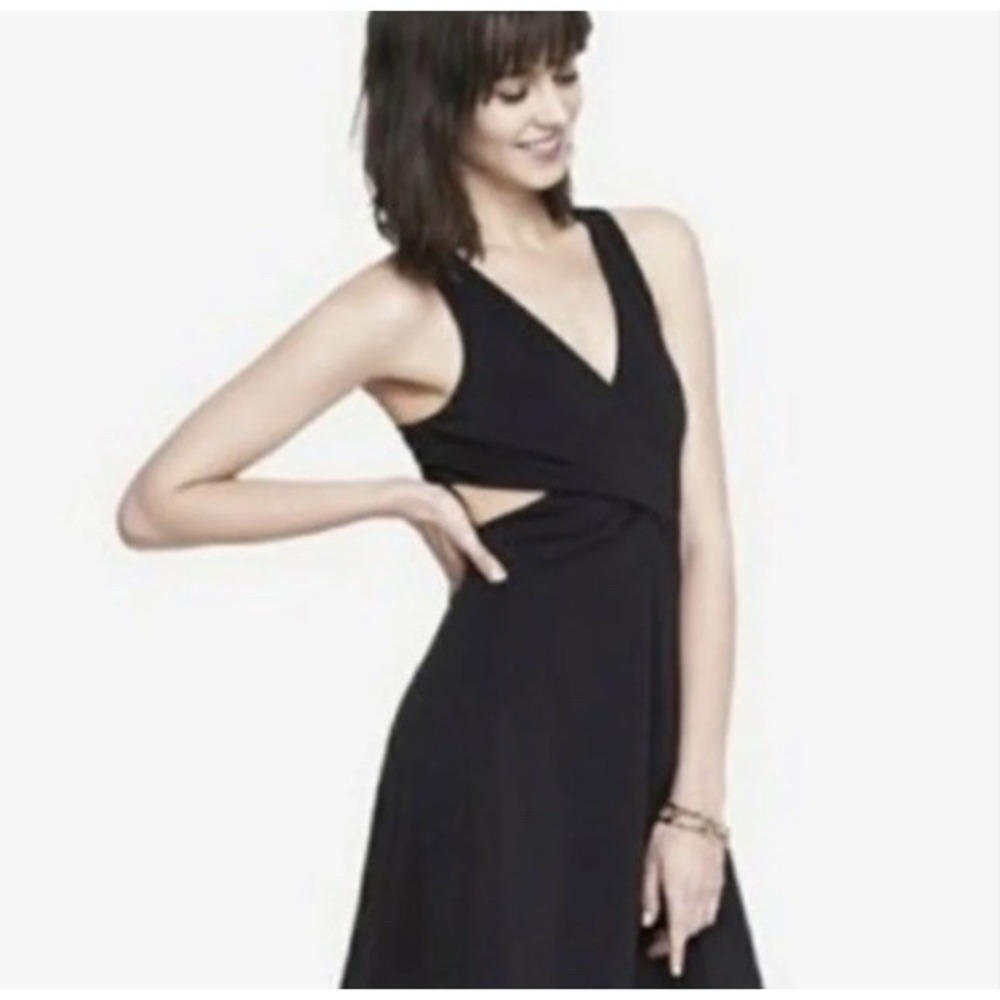 Express Womens 4 Black Cutout Stretch Cocktail Dress A Line Crossover 8410-058 - Picture 2 of 12